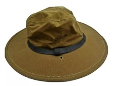 C.C. Filson Tin Cloth Packer Fishing Hat Sz Small Waxed Dark Tan Canvas USA Made