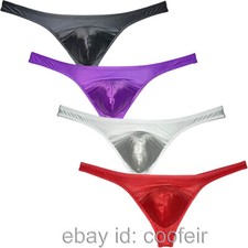 Mens Silk Satin Bulge Pouch Thongs Underwear Shiny Enhancing Pouch T-Back Tangas