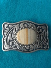 Belt Buckle Polished Stone Silver Tone 2 inch Belt. Unbranded