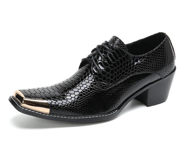 Men's Fashion Square Toe Lace Up Textured Leather Shoes Party Black Dress Shoes