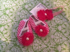 Pink White And Floral Baby Shoes And Headband 6  9 M Rya Bella