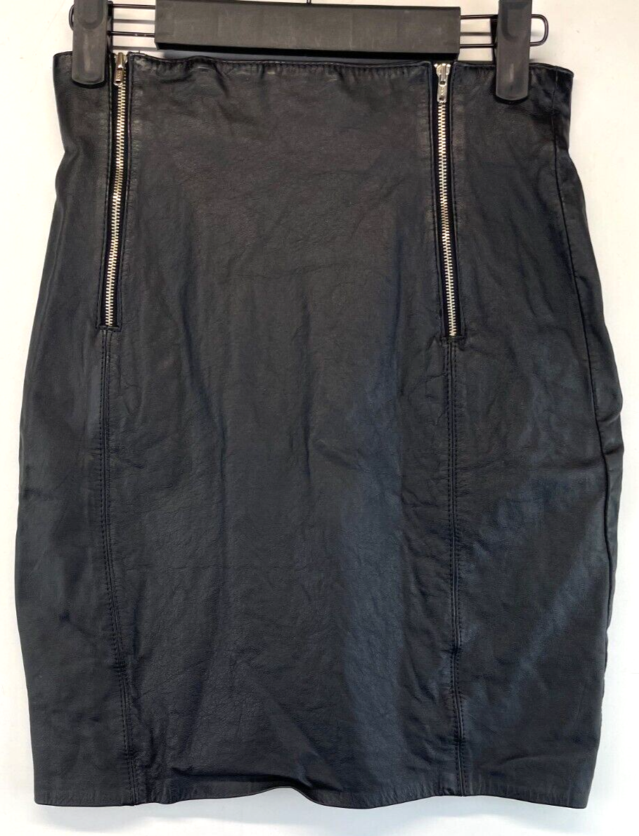 Winlit Black Leather Skirt Size 9/10 with 2 Front Zippers 2482