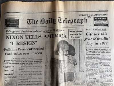 Daily Telegraph Zeitung Nachdruck Nixon sagt Amerika, ich trete zurück 9. August 1974