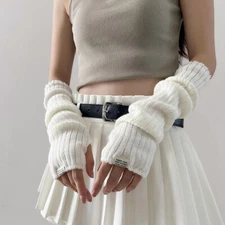 Y2K Knitted Arm Warmers Long Sleeve Fingerless Gloves Harajuku Women Mittens ✨