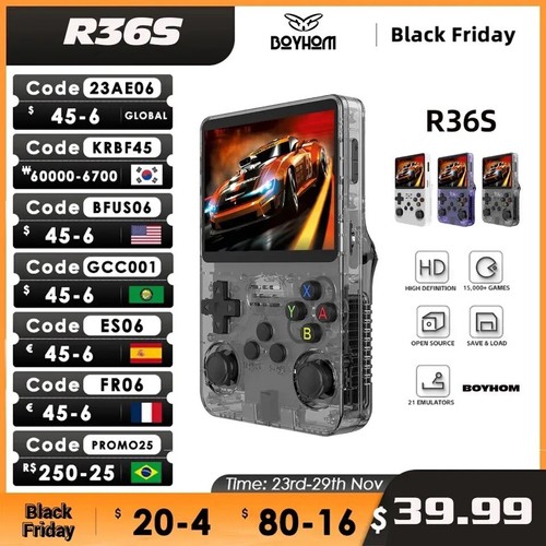 R36S Retro Handheld Video Game Console Linux System 3.5 Inch IPS Screen