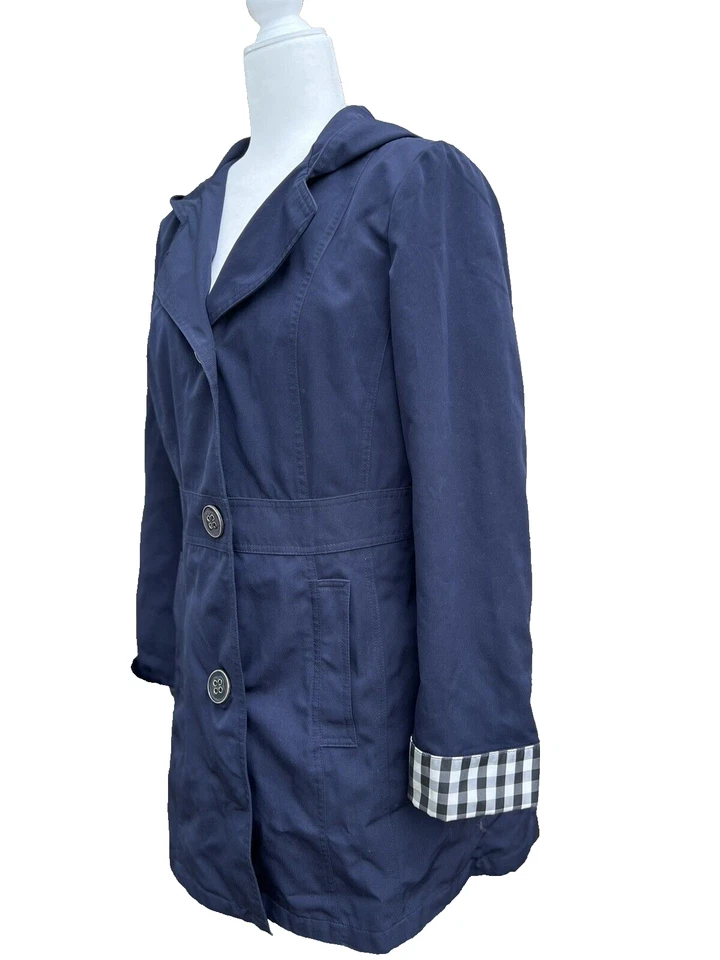 ESPRIT Gabardina Mediana Forrada Chaqueta Impermeable Cinturón Azul Marino Botón A000227 Foto 3 de 4