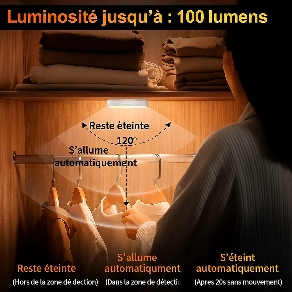 2 Veilleuse Détecteur de Mouvement LED Rechargeable USB  Lampe Automatique - Photo 4/4