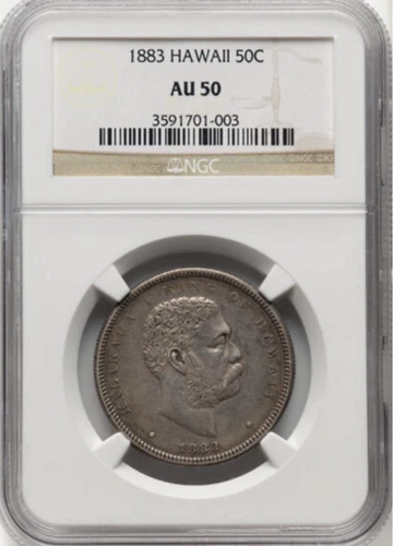 1883 50c Hawaii Kalakaua Half Dollar NGC AU 50