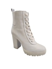 Vintage 90's Y2K Steve Madden White Leather Go Go Girl Platform Heel Lug Boots 8