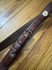 Orvis Men Leather Belt 12 Gauge Shotgun Shell Brown Brass Buckle