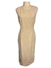 Prada Authentic Solid Light Beige Linen Cotton Tank Midi Dress IT 44 Medium US 8