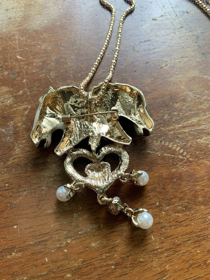 Betsey Johnson Enamel HORSE Pendamet Necklace Brooch Crystal Design Beige/Black - Image 4 of 4