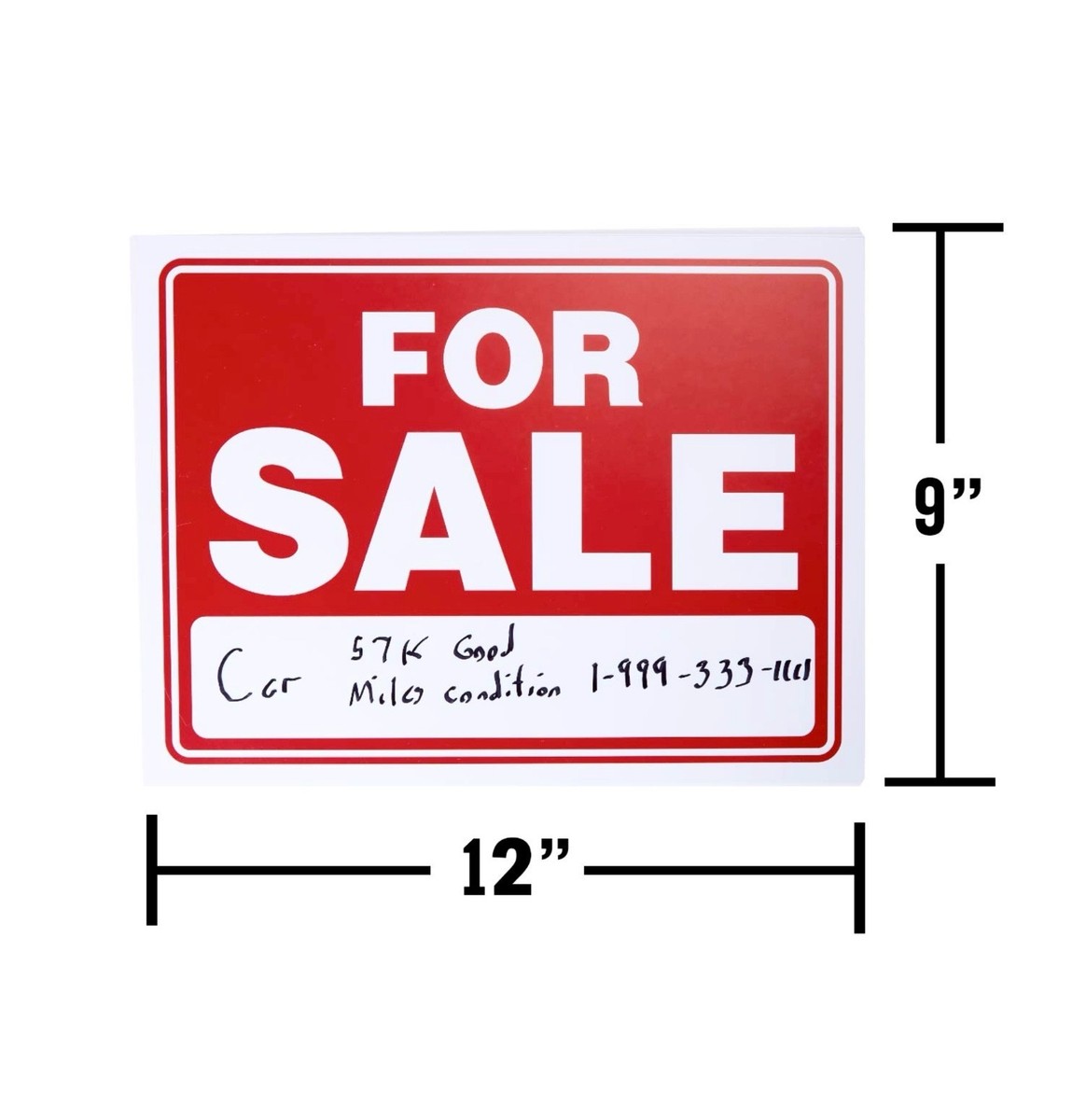 For Sale Sign 9 x 12” for Car Sale/Yard Sale/Garage Sale/Retail