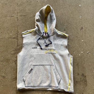 Y2K Bugle Boy Sweatshirt Mens Medium Gray Sleeveless Hoodie BB Jean Co Pullover