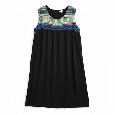 Avenue Sleeveless Printed Yoke Black Shift Dress