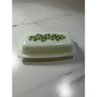 Vintage Pyrex Crazy Daisy Spring Blossom Green Milk Glass Butter Dish with Lid
