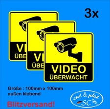 Video &Uuml;berwachung Warnaufkleber gelbe Tageslichtfolie 100x100mm SC235-100
