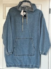 Boohoo Hooded Denim Pullover Dress Light Blue Size 10 NWT