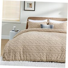 Fluffy Comforter Cover - Faux Fur Tufted Duvet Cover Size Plush Queen Beige