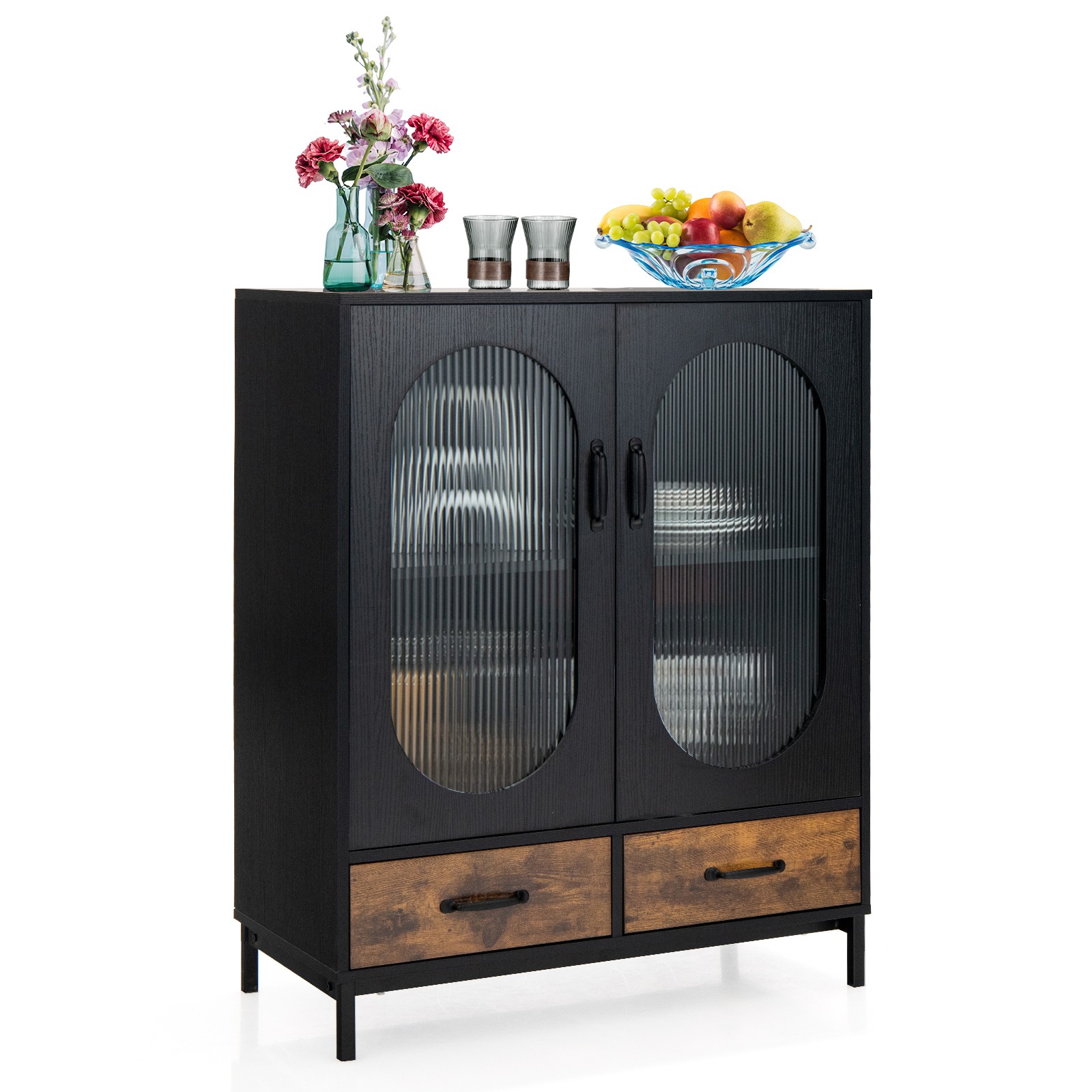 Ing Buffet Sideboard W/ 2 Glass Doors & Drawers