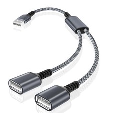 USB Splitter 1 in 2 Out 1FT USB A Male to Dual Female Y Adapter Cable Gray