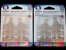 Gerber Replacement Nipples for Baby Bottles First Essentials 4 mo. Silicone NEW