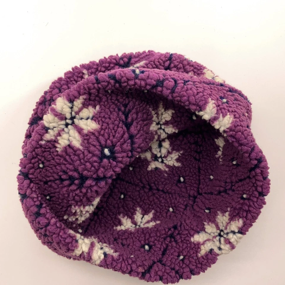 Sombrero de invierno vintage LL Bean High Pile polar púrpura blanco negro patrón Foto 3 de 4