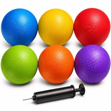10 Inch Kickball Playground Balls, 6-Pack Inflatable Rubber Bouncy Balls