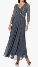 J Kara Women's Plus Size 3/4 Sleeve V-Neck Beaded Top Long Gown Sz 8 219
