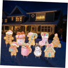 9 Pcs Pastel Christmas Gingerbread Man Yard Signs with Stakes Light up Large