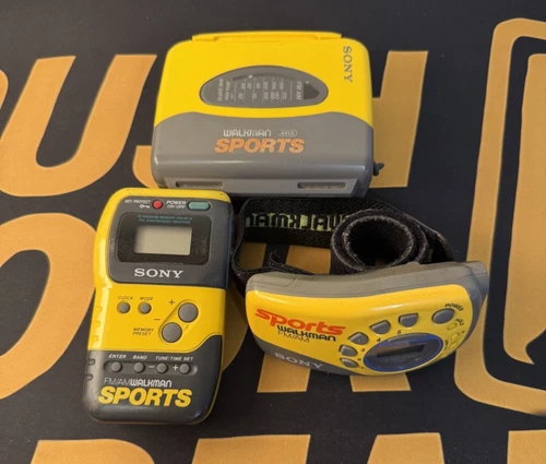 Sony Walkman Sports Cassette Player Lot FM/AM Radio Yellow Vintage Untested