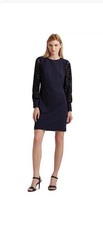 LAUREN Ralph Lauren NWT Jersey Lace-Sleeve Mini Dress Navy Blue SZ 16 SALE $155