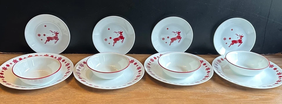 Juego de vajilla de 12 piezas Corelle blanco vacaciones de invierno Navidad Rudolph Reindeer Foto 3 de 4