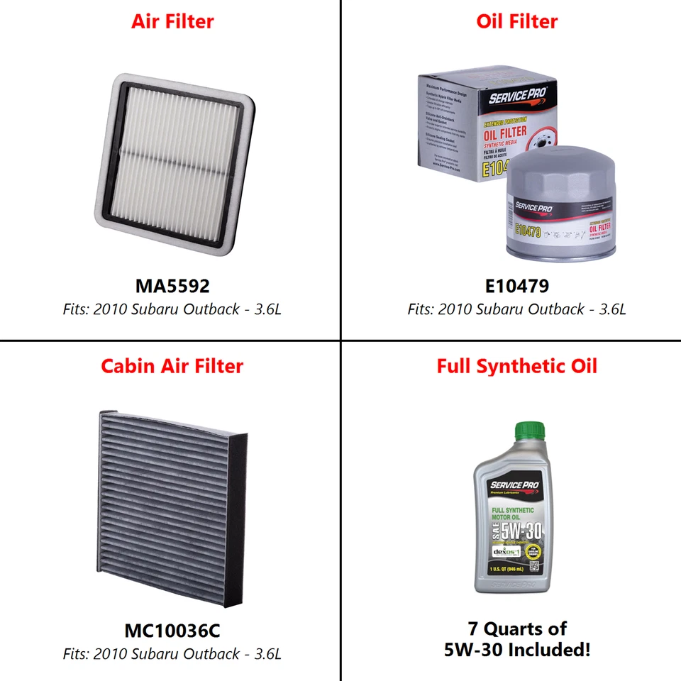 2010 Subaru Outback 3.6L Complete Cabin, Air & Oil Filter Kit (5W-30) - Image 2 of 4