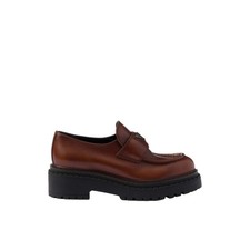 Prada Logo Double Chocolate Leather Loafers Brown