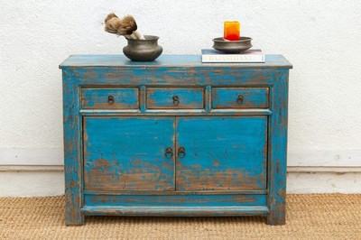 Ming Teal Distressed Vintage Credenza