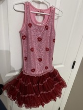 Girls S Pink Sequin Sleeveless Tank Dress Red Tulle Tutu Skirt Lips Design