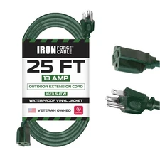 Weatherproof 25 Ft Outdoor Extension Cord - 16/3 SJTW Heavy Duty Green Extens...