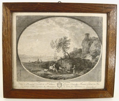 François Godefroy 1743 / Kupferstich / um1780 / Figuren vor Tempel der Aurora