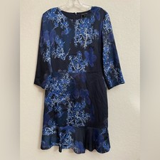 Banana Republic Blue Floral Flounce Dress with 3/4 sleeves - Size 6