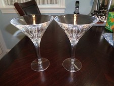 PAIR OF WATERFORD CRYSTAL CUT BLOWN MARTINI GLASSES-VERTICAL KNIFE CUTS-SEAHORSE