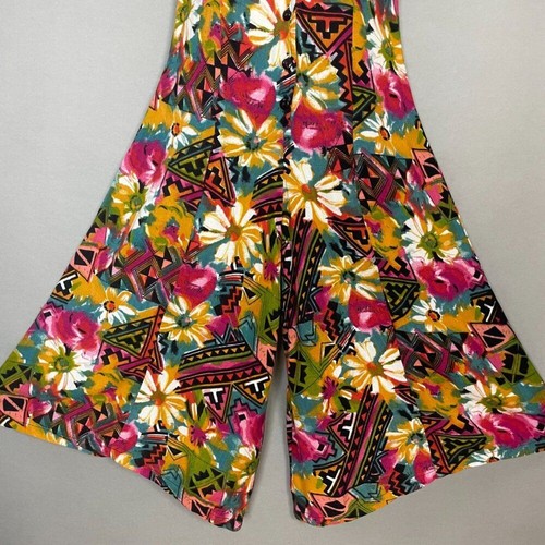 Vintage Jumpsuit Abstrakt Blumenmuster MÄNGEL Boho Freizeit Ärmellos Bindeband Taille - Bild 10 von 16