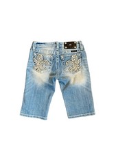 Miss Me Jeans Girls Light Wash Embellished Faded Bermuda Denim Shorts Size 14