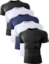 5 Pack Men S Compression Shirts Short Sleeve Cool Dry Sports Athletic Workout Ba