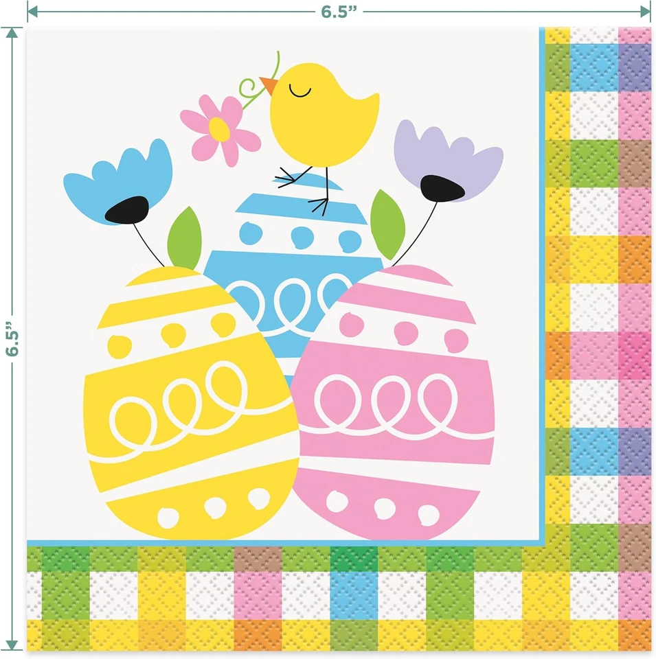 Lindos suministros para fiestas de Pascua - coloridos platos de postre de papel cuadrado a cuadros y almuerzo Foto 4 de 4