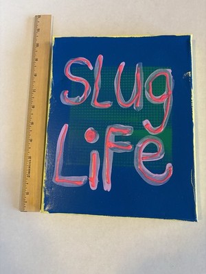 Slug Life Original Word Art Blue Pink acrylic Canvas Painting NAY