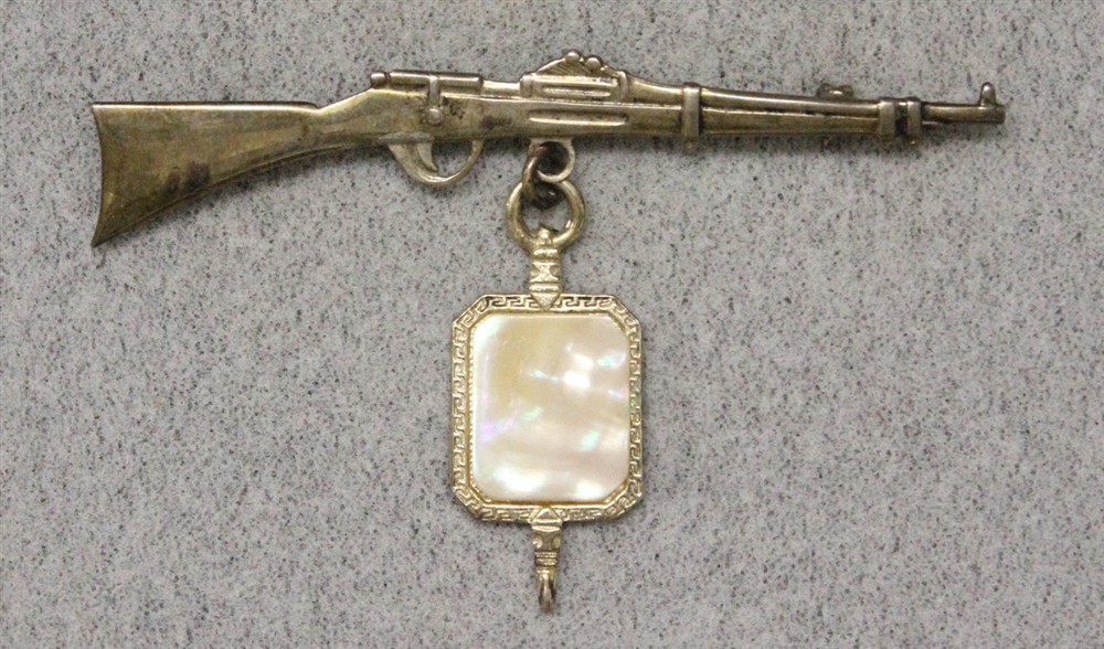 WWII era Sweetheart Pin/Brooch: 03-A3 Rifle with Mother of Pearl Pendant, Sterl