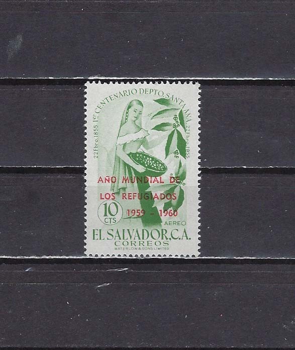 SALVADOR , 1960 , AIRMAIL , WORLD REFUGEE YEAR , 10c STAMP O.P. , PERF , MNH