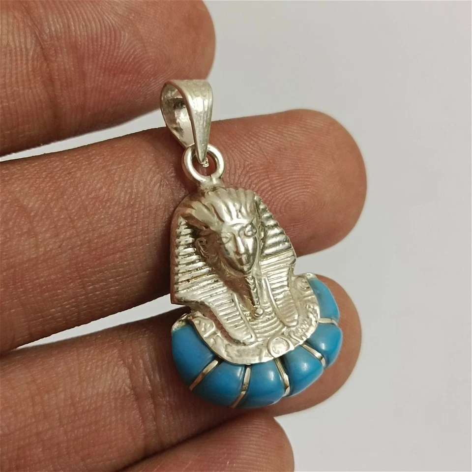 Pharaoh Tutankhamun pendant, turquoise stone, 925 silver, Egyptian vintage style - Image 4 of 4