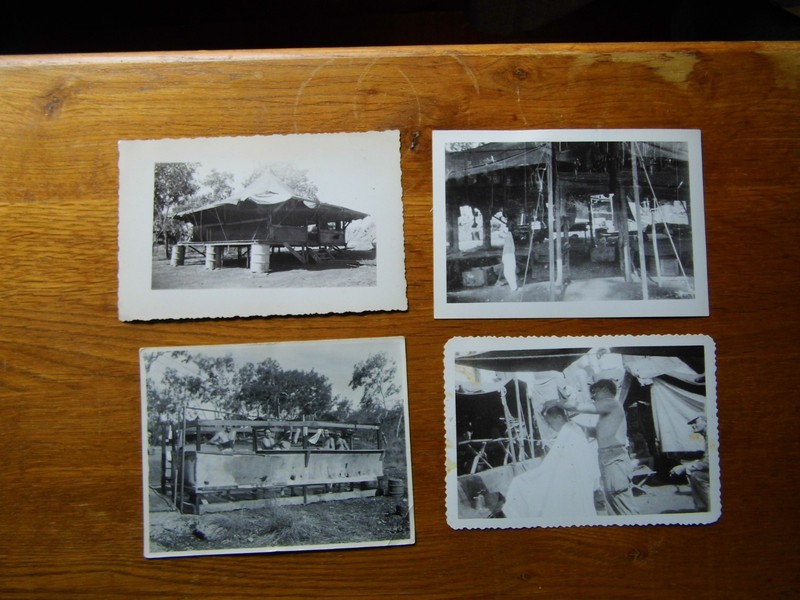 WWII black & white original photos of (4) US Camp scenes on Morotai Island